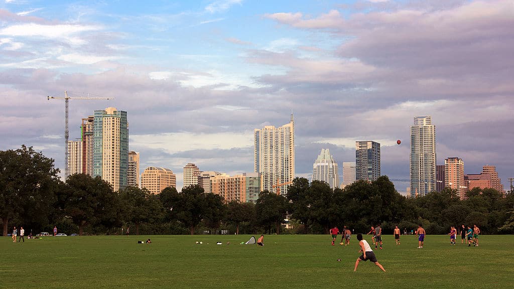 austin skyline in zilker park